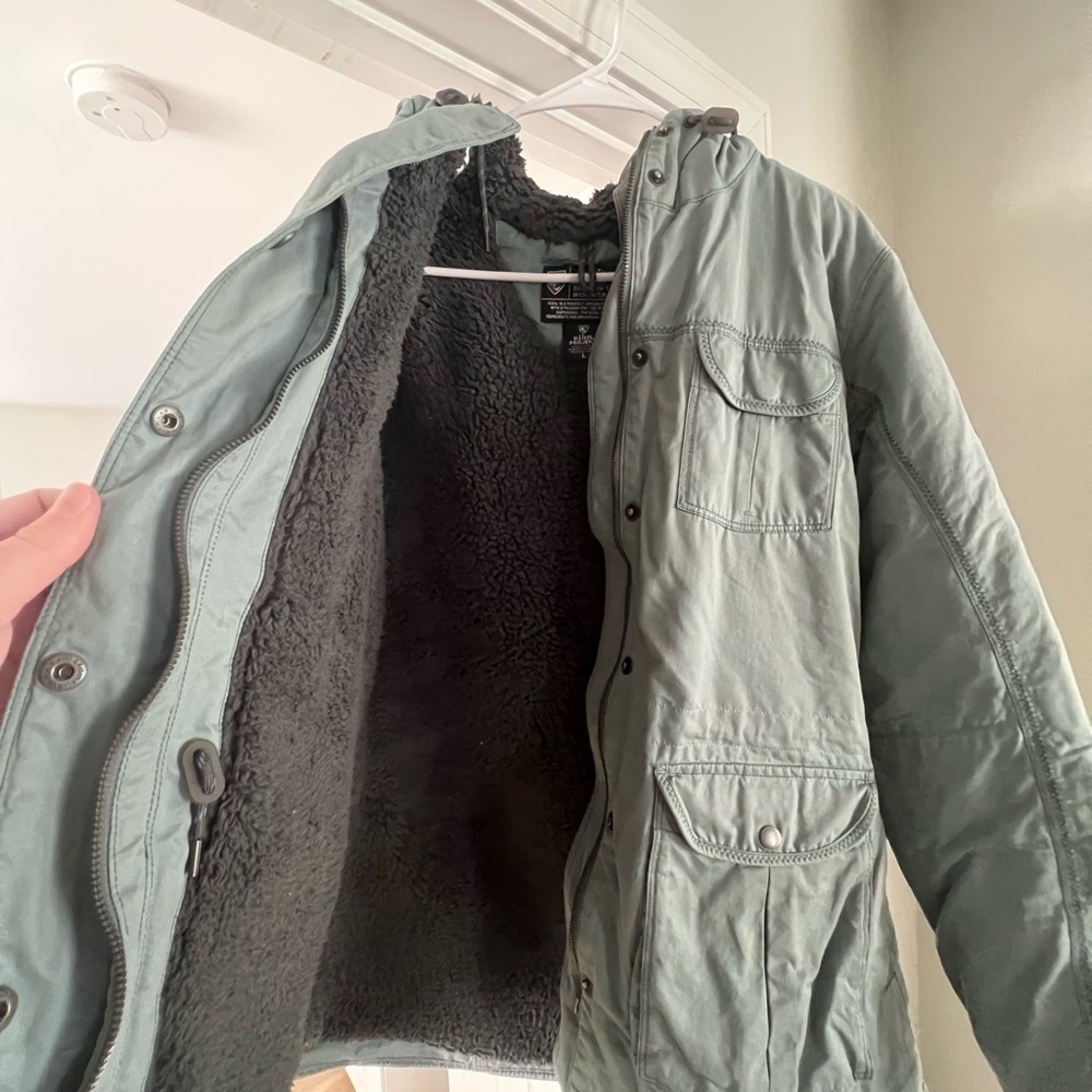Kuhl Light Blue Military Jacket with Black Fleece Lining